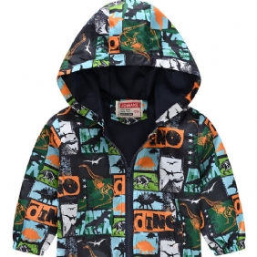 1kpl Poikien Tyttöjen Rento Söpö Dinosaur Print Vetoketjullinen Takki Neuletakki Kaulus Fleece Lämpötakki Talveksi