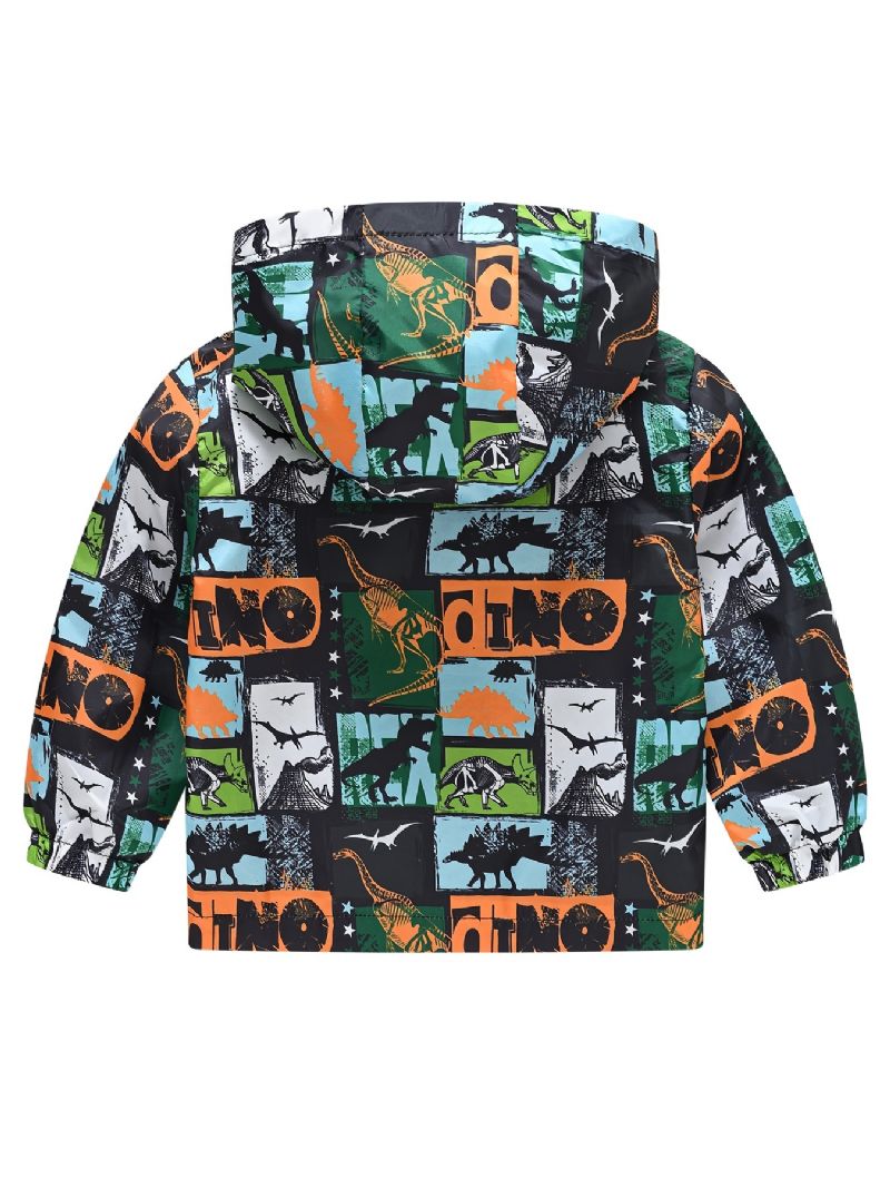 1kpl Poikien Tyttöjen Rento Söpö Dinosaur Print Vetoketjullinen Takki Neuletakki Kaulus Fleece Lämpötakki Talveksi