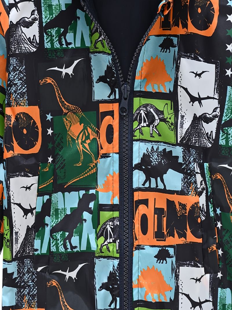 1kpl Poikien Tyttöjen Rento Söpö Dinosaur Print Vetoketjullinen Takki Neuletakki Kaulus Fleece Lämpötakki Talveksi