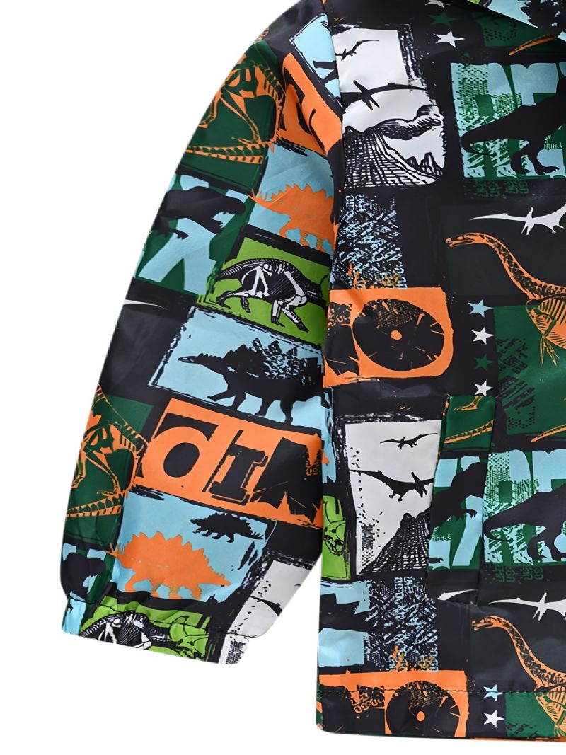 1kpl Poikien Tyttöjen Rento Söpö Dinosaur Print Vetoketjullinen Takki Neuletakki Kaulus Fleece Lämpötakki Talveksi