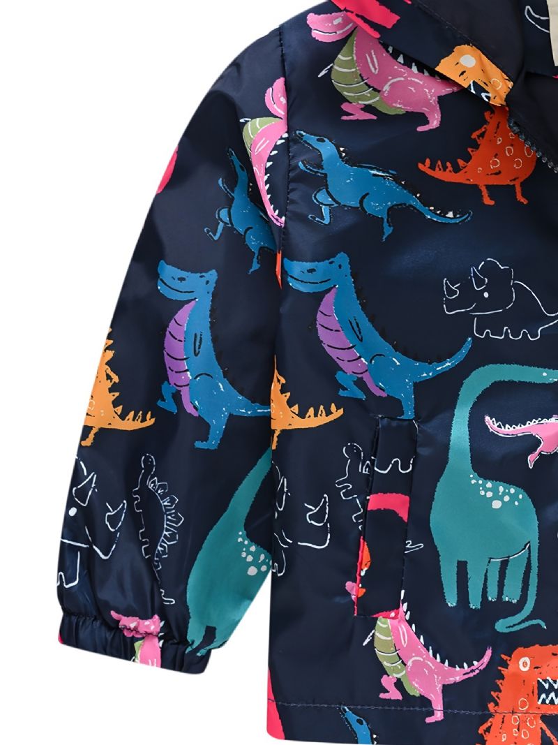 1kpl Rento Söpö Dinosaur Print Vetoketjullinen Hupullinen Takki Neuletakki Kaulus Lämpötakki Talvipojille Tytöille