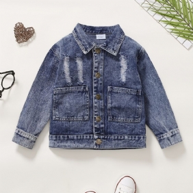 Lasten Casual Button Denim Takki Pojat Tytöt