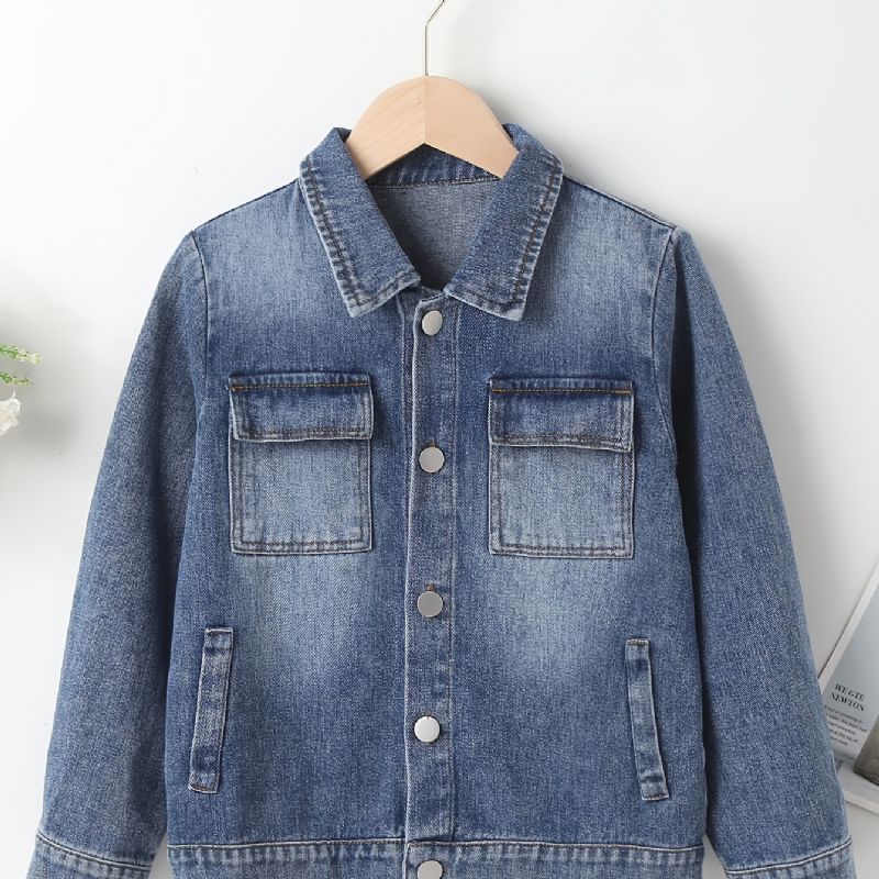 Poikien Button Down Denim Takki Syksyyn Uusi