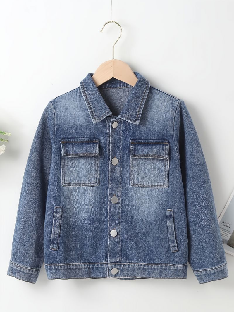 Poikien Button Down Denim Takki Syksyyn Uusi