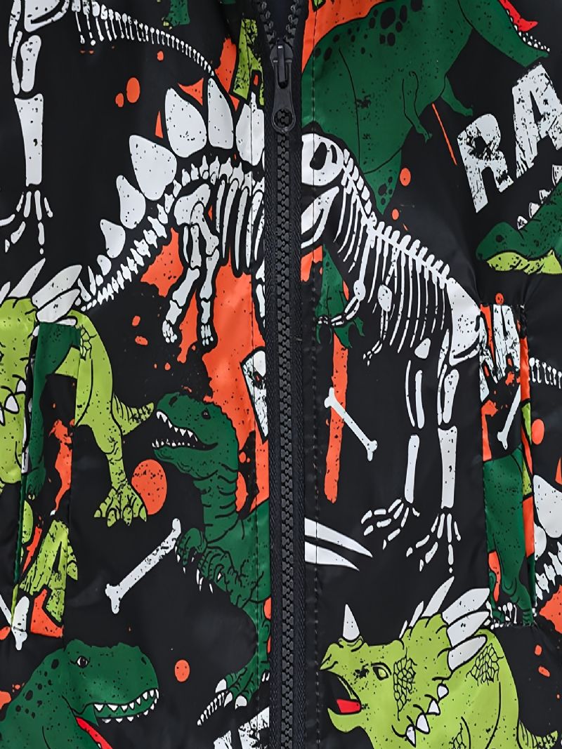 Poikien Sarjakuva Dinosaur Print Vetoketjullinen Hupullinen Takki Neuletakki Kaulus Lämpötakki Talveksi