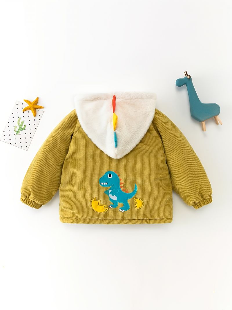 Toddler Poikien Muoti Dinosaur Print Plus Samettisen Lämmin Vetoketjullinen Hupullinen Takki