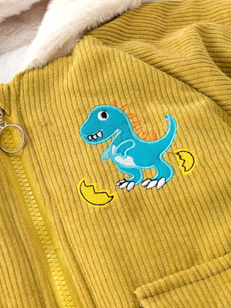 Toddler Poikien Muoti Dinosaur Print Plus Samettisen Lämmin Vetoketjullinen Hupullinen Takki