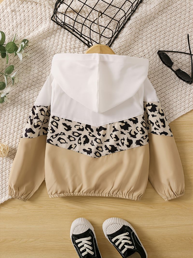 Toddler Tyttöjen Leopard Panel Colorblock Vetoketjullinen Hupullinen Takki