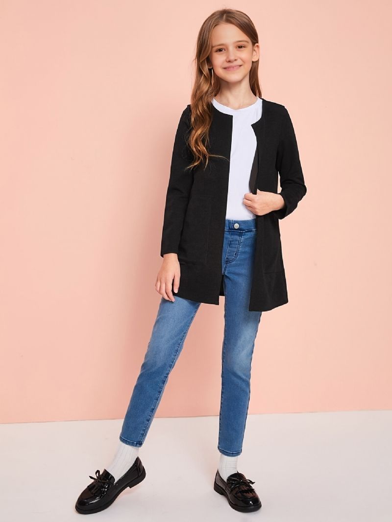 Tytöt Avoimet Edessä Solid Knit Cardigan Outerwear Takki Lasten Vaatteet