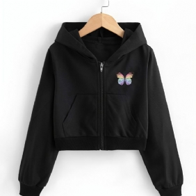 Tytöt Crop Top Hupparit Butterfly Print Vetoketjullinen Takki Lasten Vaatteet
