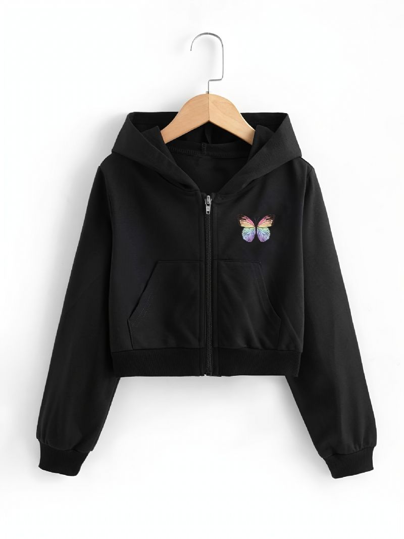 Tytöt Crop Top Hupparit Butterfly Print Vetoketjullinen Takki Lasten Vaatteet