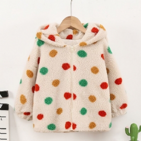 Tytöt Polka Dots Vetoketjullinen Hupullinen Takki Fleece Paksunnettu Lämmin Talvi