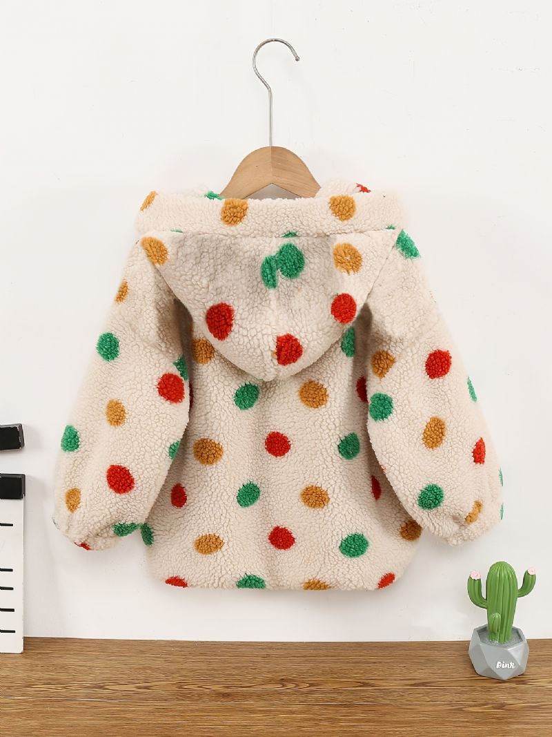 Tytöt Polka Dots Vetoketjullinen Hupullinen Takki Fleece Paksunnettu Lämmin Talvi