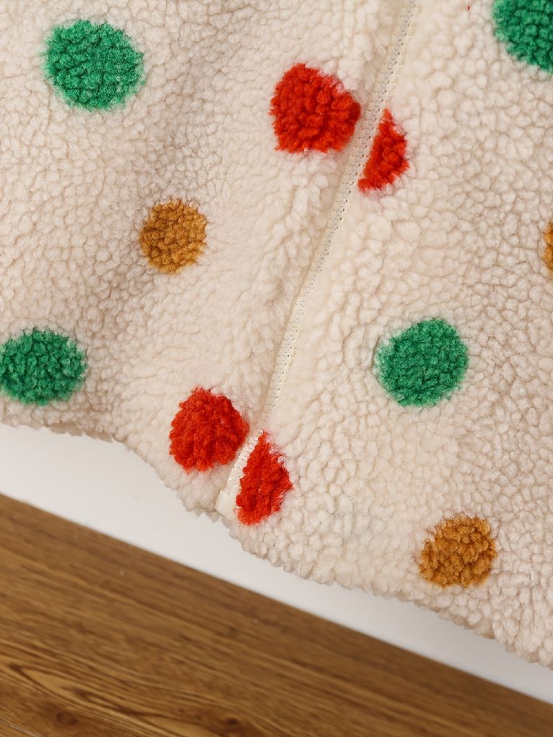 Tytöt Polka Dots Vetoketjullinen Hupullinen Takki Fleece Paksunnettu Lämmin Talvi