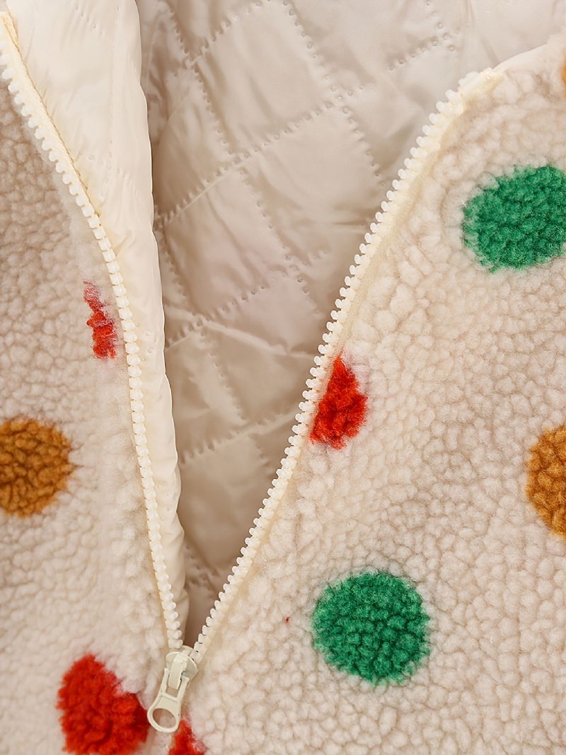 Tytöt Polka Dots Vetoketjullinen Hupullinen Takki Fleece Paksunnettu Lämmin Talvi