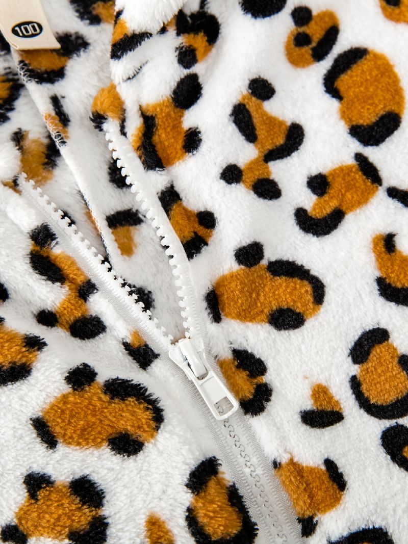 Tyttöjen Leopardikuvio 3d Korvat Design Batwing Hihattu Hupullinen Flanelli Takki Viitta Lasten Vaatteet