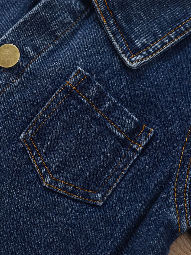 Tyttöjen Napit Käännekaulus Denim Takki Lasten Vaatteet