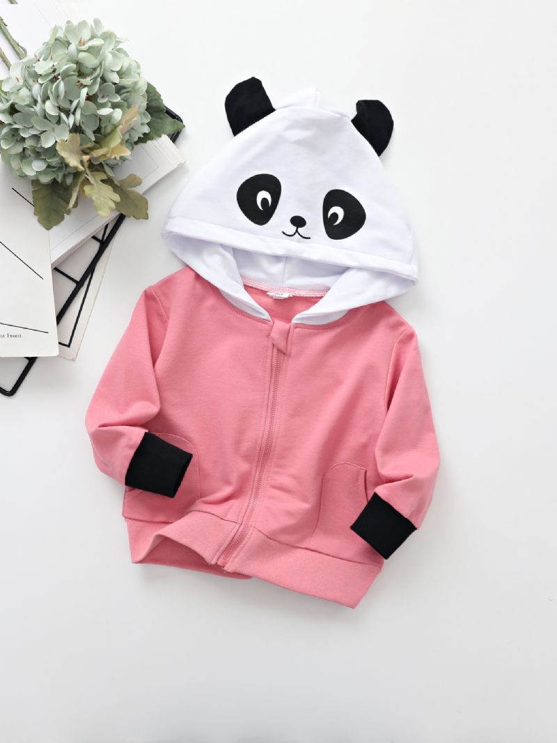 Tyttöjen Panda Print Vetoketjutakki Lasten Lämpöhuppari