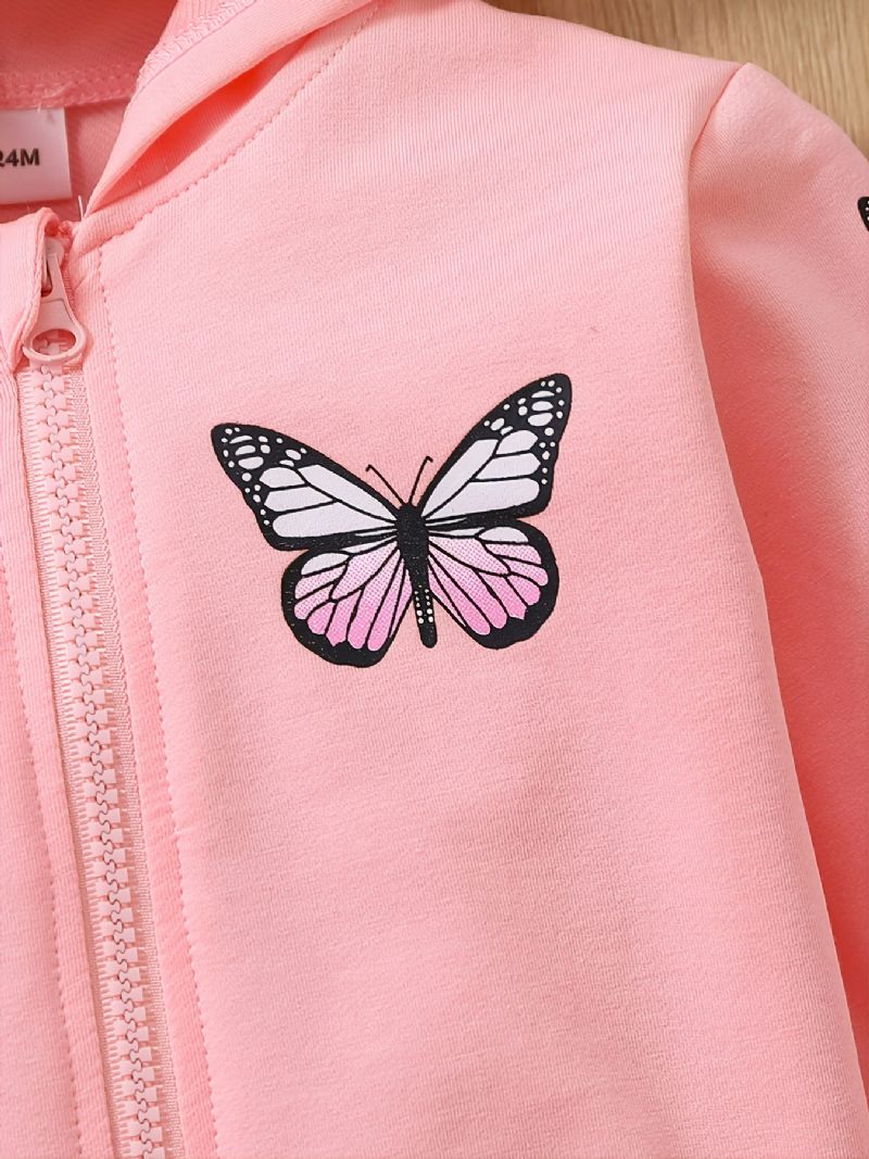 Tyttöjen Vauvan Muoti Butterfly Print Hupullinen Vetoketjutakki Takki Syksyllä