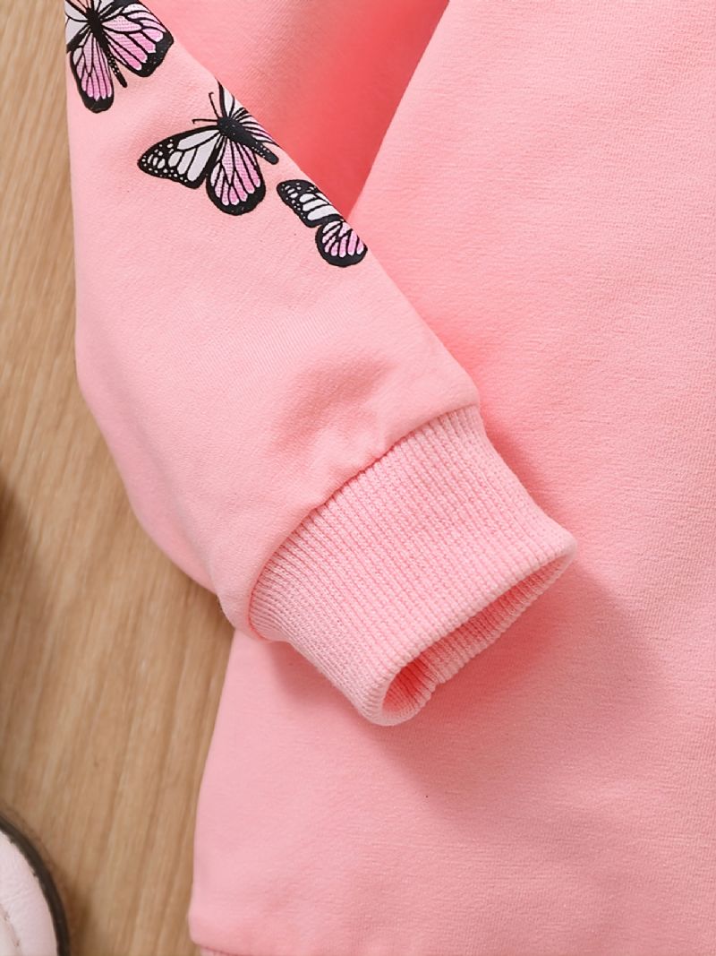 Tyttöjen Vauvan Muoti Butterfly Print Hupullinen Vetoketjutakki Takki Syksyllä