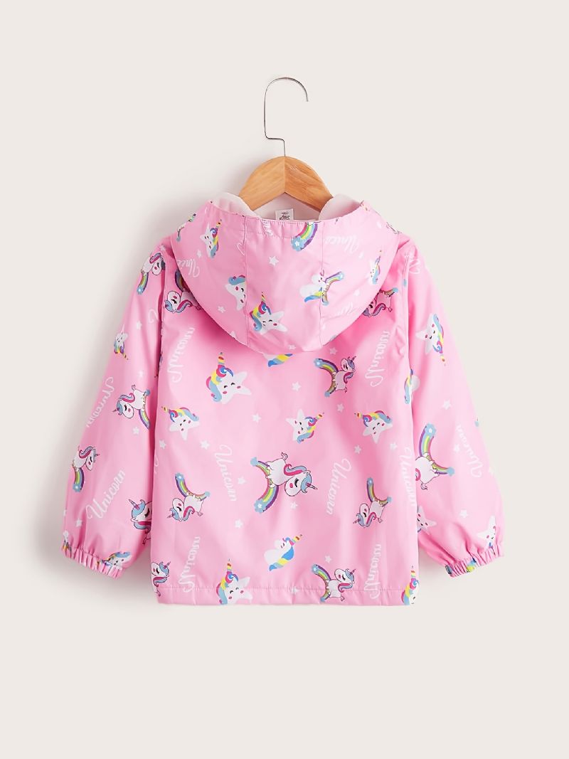 Tyttöjen Windbreaker Vedenpitävä Windproof Unicorn Print Hupullinen Takki