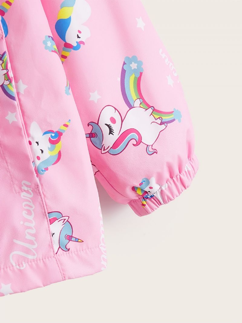 Tyttöjen Windbreaker Vedenpitävä Windproof Unicorn Print Hupullinen Takki