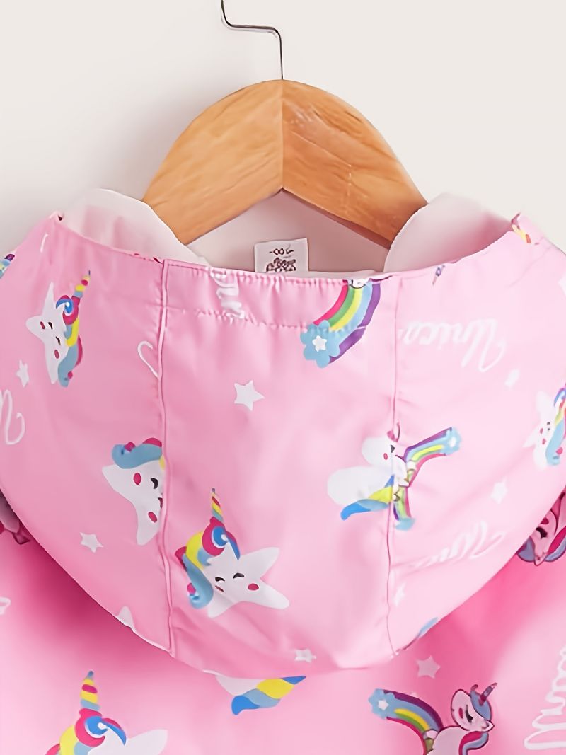 Tyttöjen Windbreaker Vedenpitävä Windproof Unicorn Print Hupullinen Takki