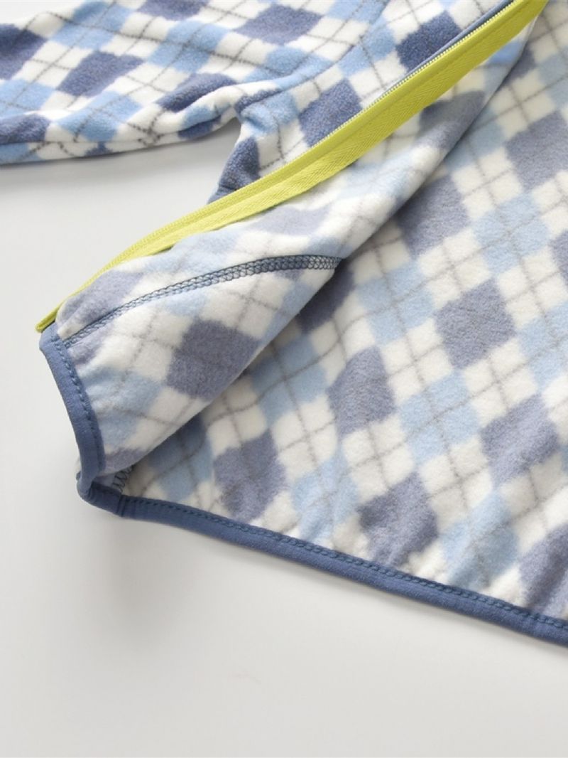 Uusi Lasten Vintage Plaid Painettu Rento Lämmin Jalusta Kaulus Vetoketjullinen Takki