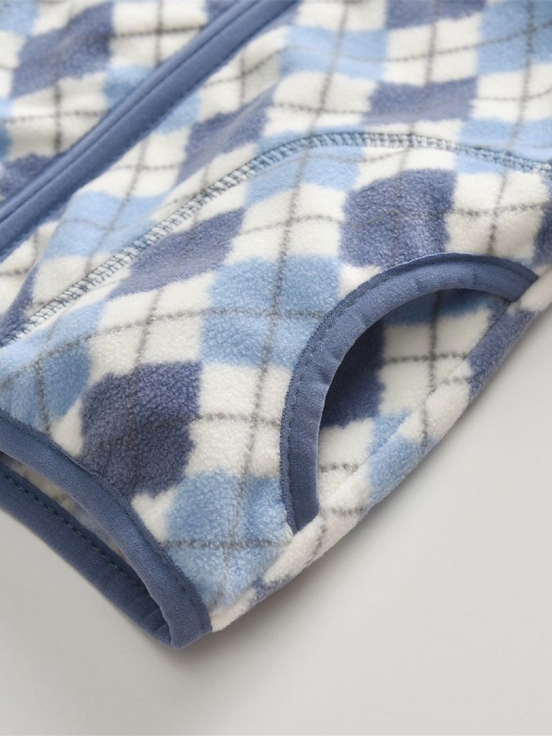 Uusi Lasten Vintage Plaid Painettu Rento Lämmin Jalusta Kaulus Vetoketjullinen Takki