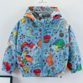 Uusi Poikien Casual Dinosaur Printed Vetoketjullinen Hupullinen Takki