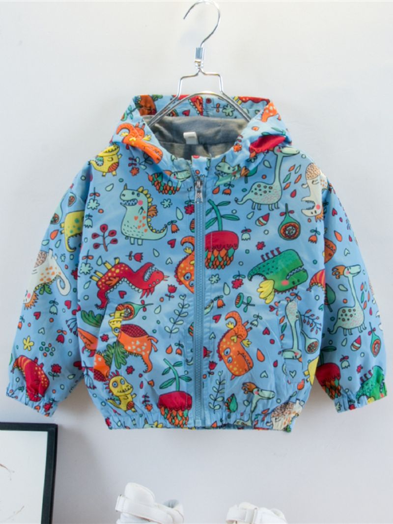 Uusi Poikien Casual Dinosaur Printed Vetoketjullinen Hupullinen Takki