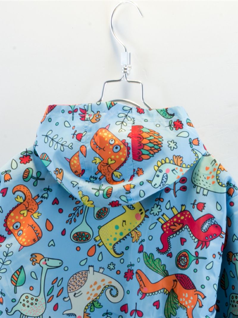 Uusi Poikien Casual Dinosaur Printed Vetoketjullinen Hupullinen Takki