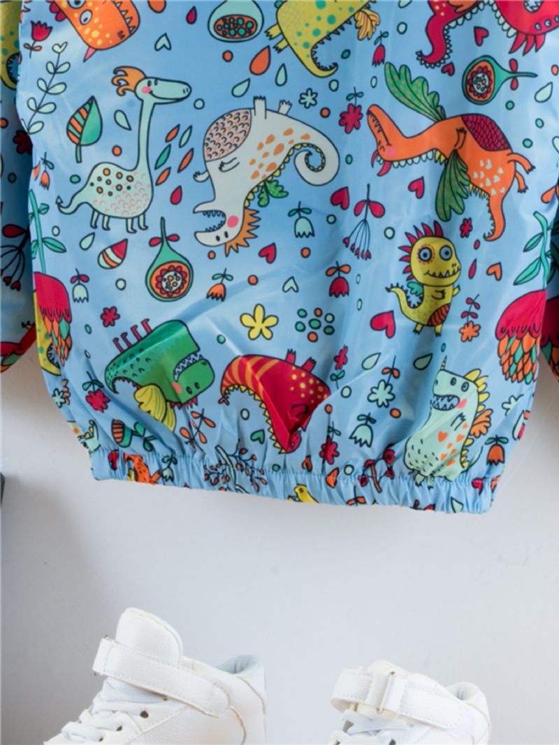 Uusi Poikien Casual Dinosaur Printed Vetoketjullinen Hupullinen Takki