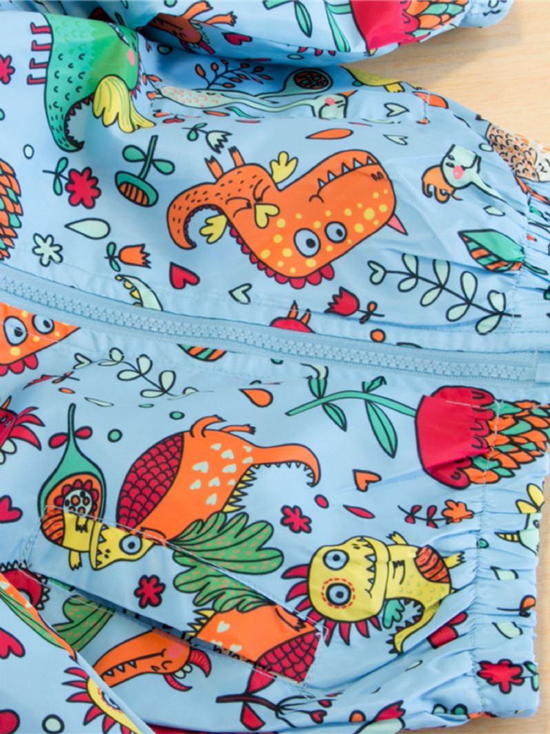 Uusi Poikien Casual Dinosaur Printed Vetoketjullinen Hupullinen Takki