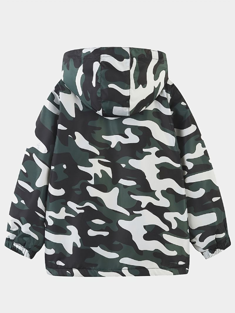 1kpl Poikien Casual Camouflage Print Vetoketjullinen Hupullinen Takki Cardigan Collar Fleece Lämpötakki Talveksi