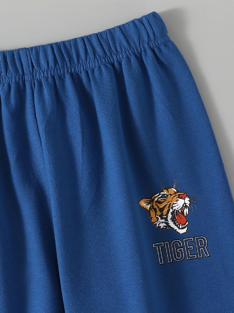 2kpl Poikien Casual Tiger Print Puseropusero Ja Collegehousut Talveksi