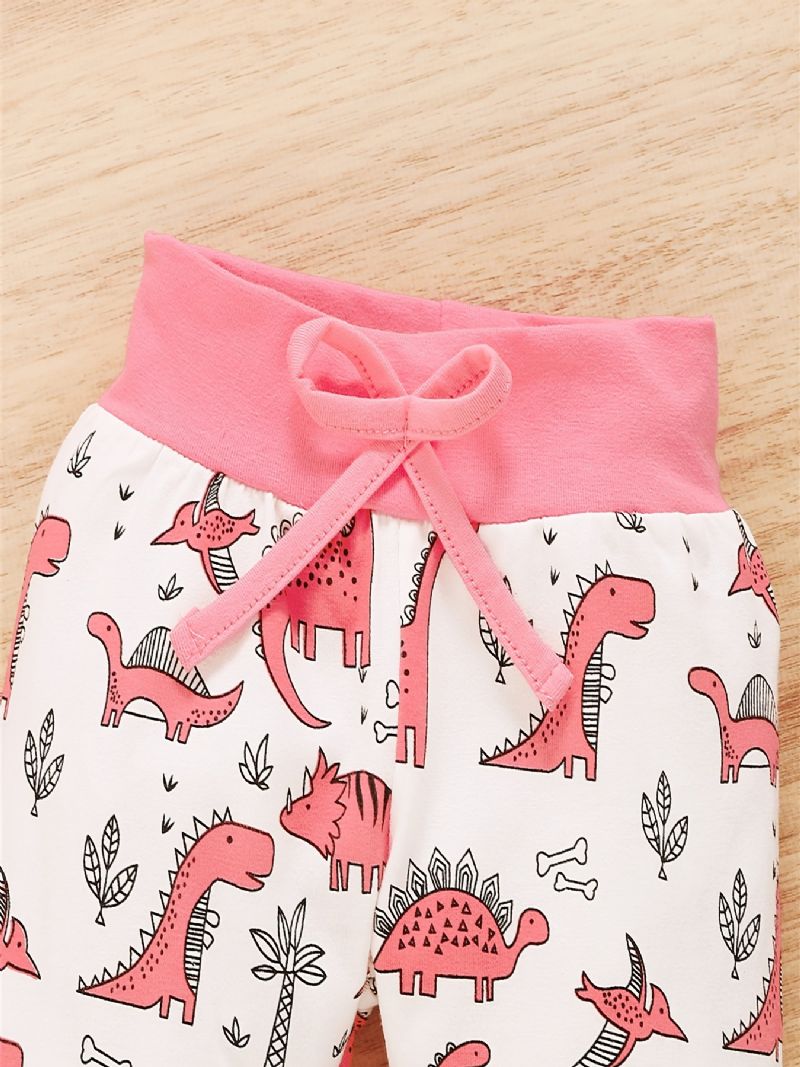 3 Kpl Tyttöjen Pink Letter Print Pitkähihainen Huppari Top Söpö Dinosaur Joustavat Vyötäröhousut Päänauha Setti Vaatteet