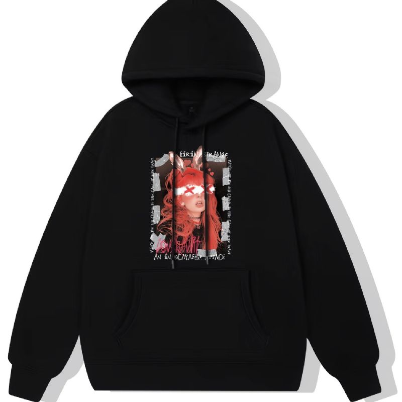 Anime Tyttöjen Print Huppari Fleece Pullover Kiristysnyöri Kangaroo Pocket Active Unisex-huppari