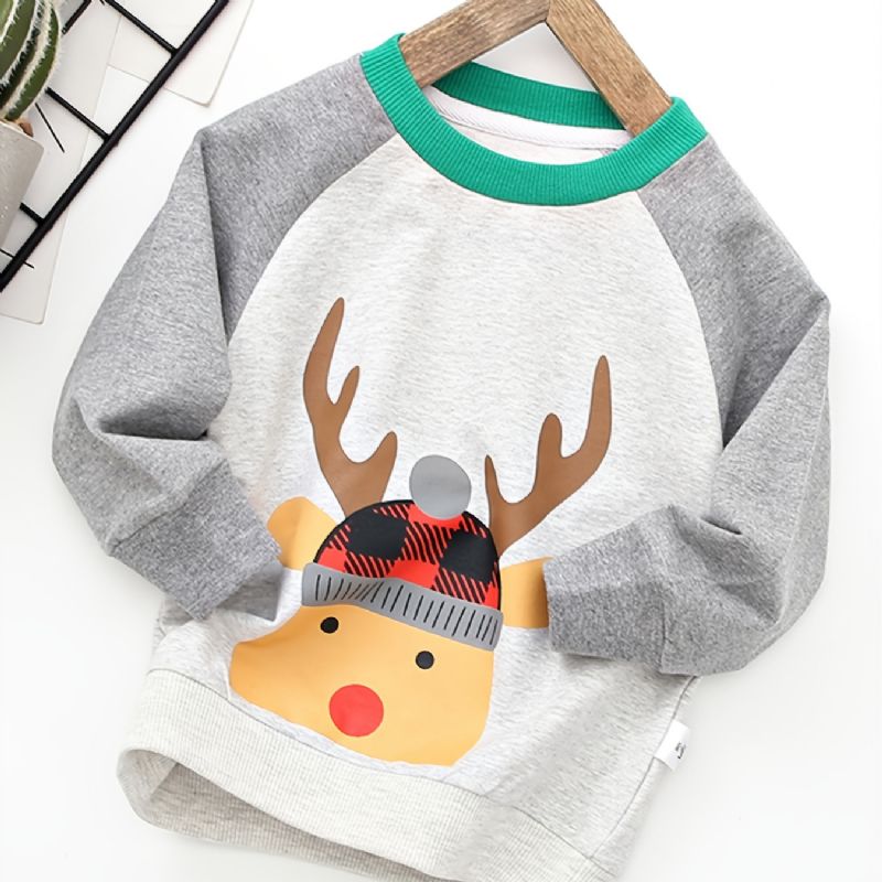 Autumn Winter Poikien Christmas Elk Print Crew Neck Collegepaita