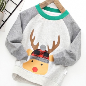 Autumn Winter Poikien Christmas Elk Print Crew Neck Collegepaita