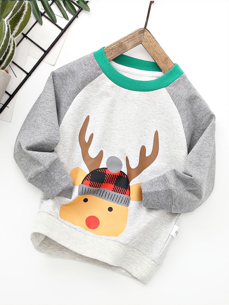 Autumn Winter Poikien Christmas Elk Print Crew Neck Collegepaita