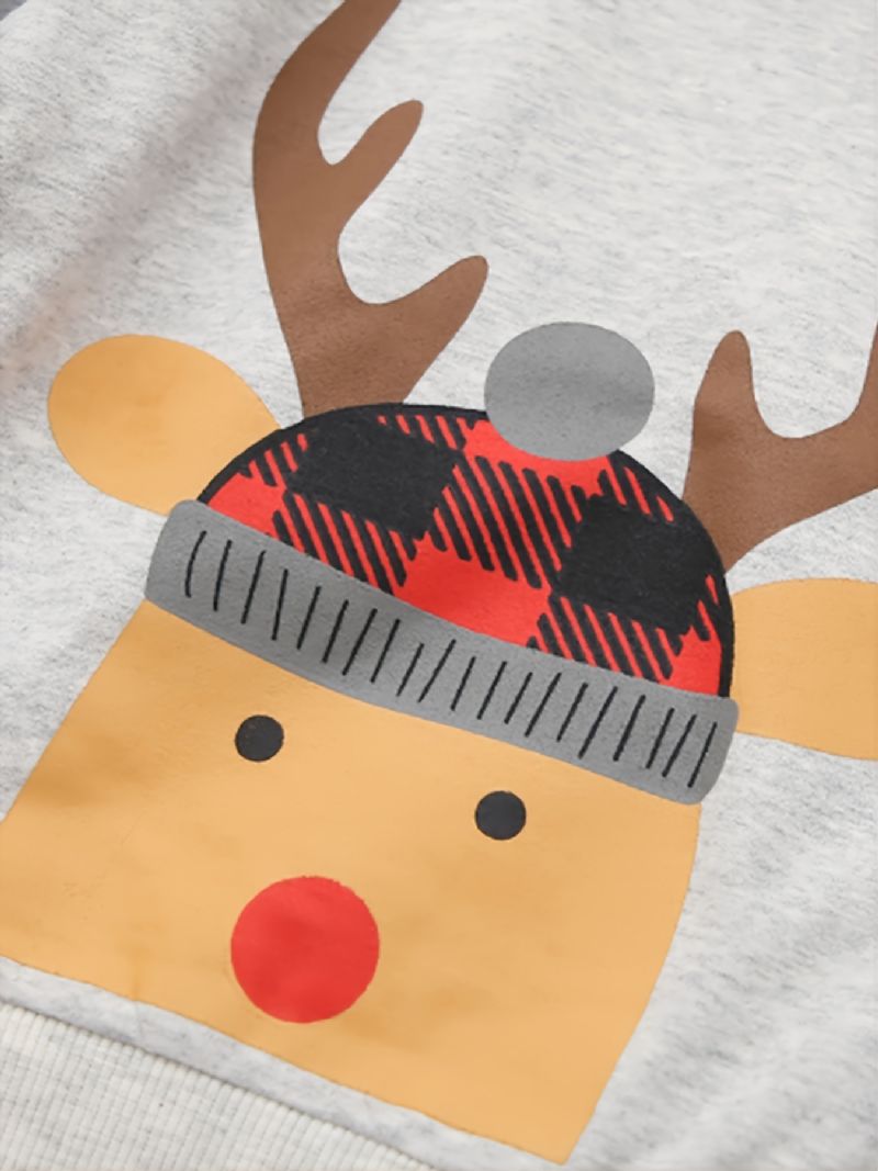 Autumn Winter Poikien Christmas Elk Print Crew Neck Collegepaita