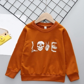 Christmas Poikien Personality Casual Letter Skull Print Crew Neck Pullover Collegepaita