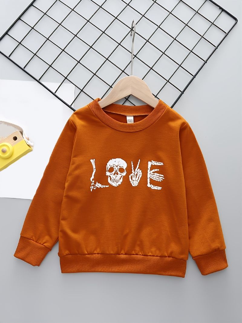 Christmas Poikien Personality Casual Letter Skull Print Crew Neck Pullover Collegepaita