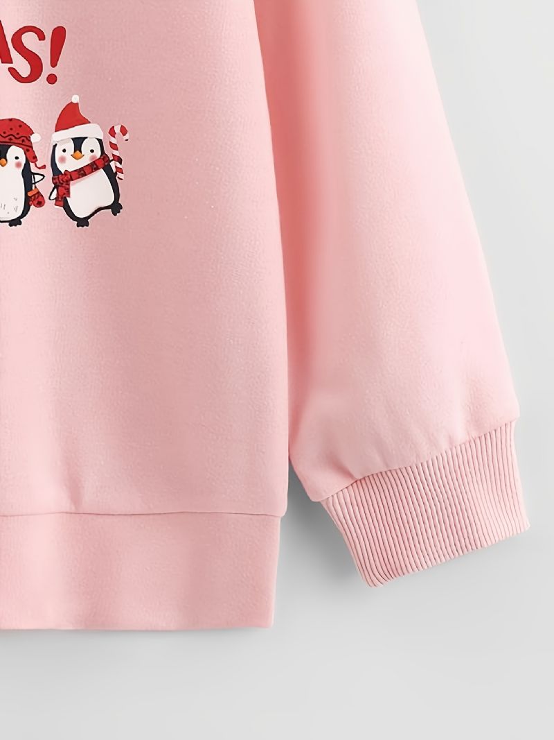 Christmas Tyttöjen Knitted Cartoon Penguin Print Pitkähihainen Crew Neck Collegepaita