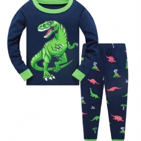 Poikien Casual Crew Neck Pyjama-setti Lounge Wear Homewear Pitkähihainen Toppi Ja Yhteensopivat Housut Joissa On Dinosaurusteline