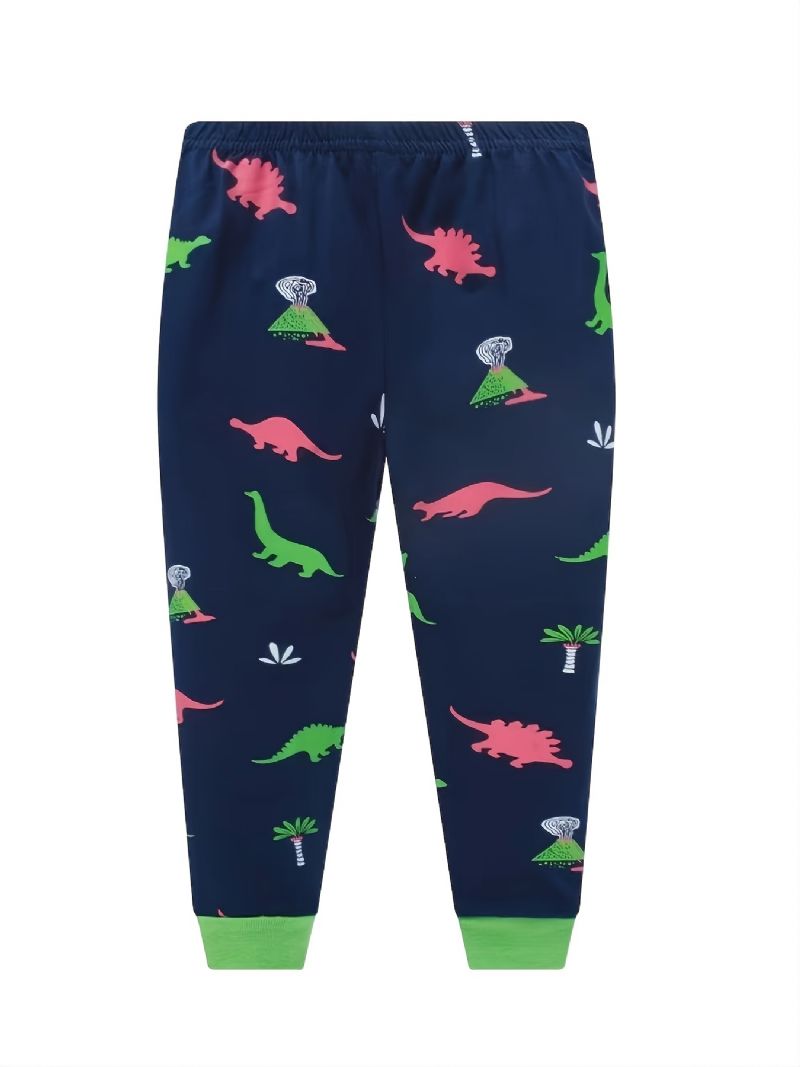Poikien Casual Crew Neck Pyjama-setti Lounge Wear Homewear Pitkähihainen Toppi Ja Yhteensopivat Housut Joissa On Dinosaurusteline