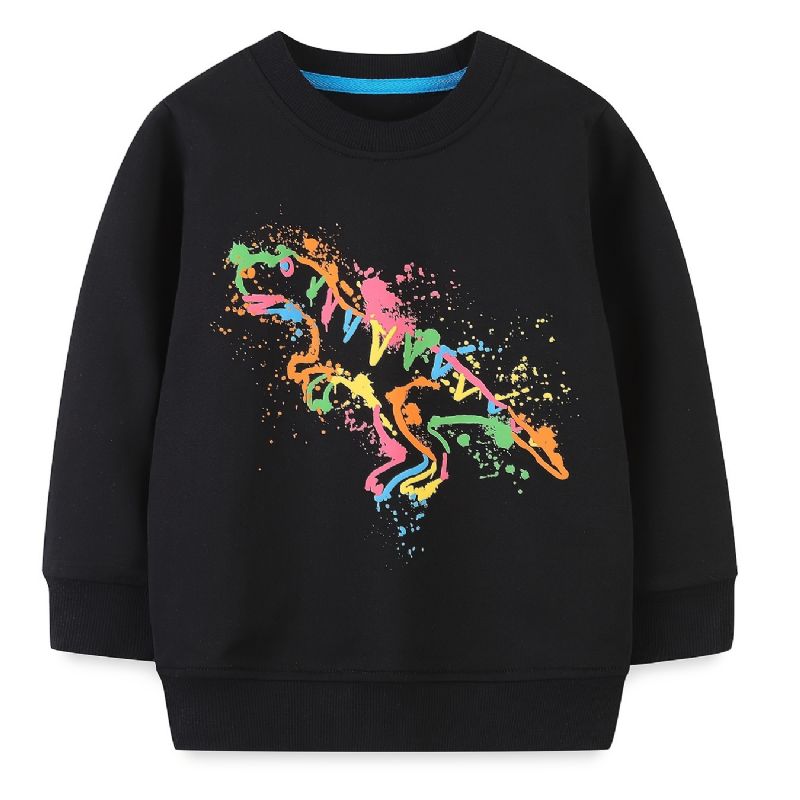 Poikien Dinosaur Print Pullover Pyöreäkauluksinen Pitkähihainen Collegepaita