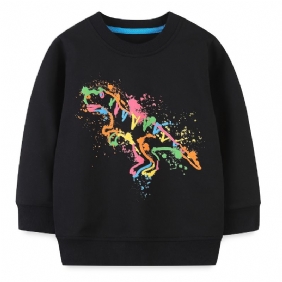 Poikien Dinosaur Print Pullover Pyöreäkauluksinen Pitkähihainen Collegepaita