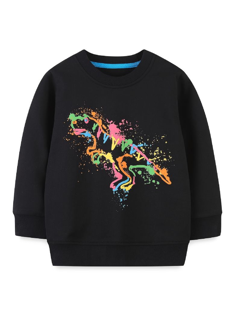 Poikien Dinosaur Print Pullover Pyöreäkauluksinen Pitkähihainen Collegepaita